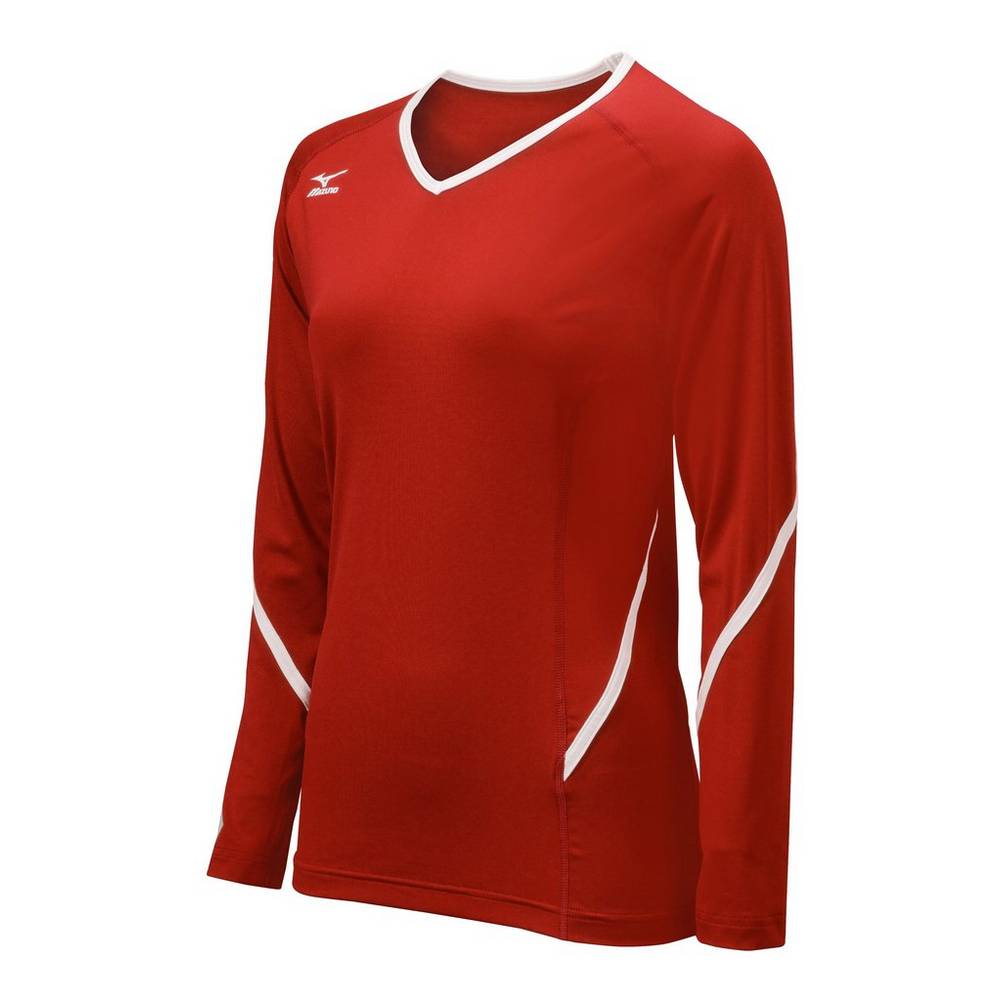 Jerseys Mizuno Techno Generation Long Sleeve Mujer Rojas/Blancas Baratas GMLR-27501